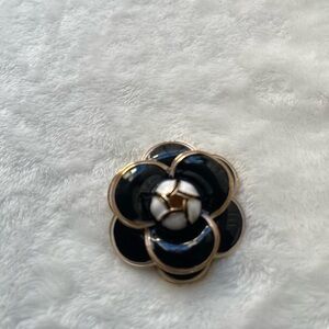 Black and Gold Camilla Enamel Brooch with White Accent